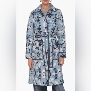 Avec Les Filles Blue Floral Trench Coat